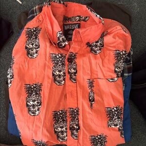 Orange Skull Print Men's Shirt